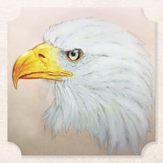 ホワイトイーグル形コースター、リアリスティックバードスケッチ ペーパーコースター (正面)