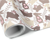 ホワイトイースターのブラウンとタンのウサギ ラッピングペーパー (ロールコーナー)