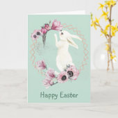 ホワイトイースターバニーハミングバードフローラフレーム カード (黄色い花)