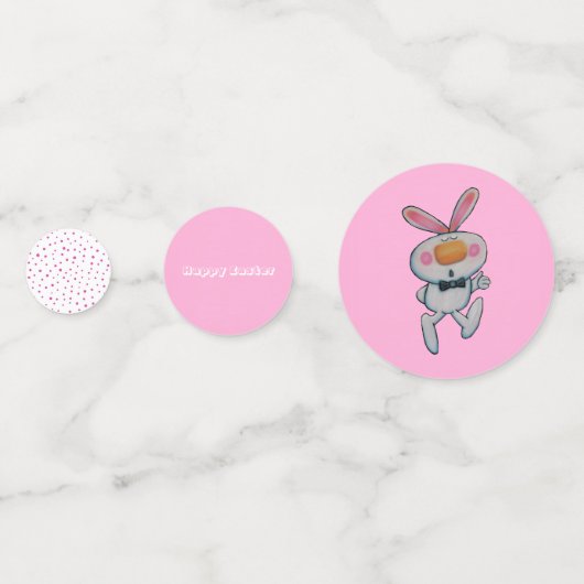 ホワイトイースターバニー水玉模様鮮やかピンク コンフェッティ (裏面)