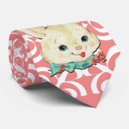 ホワイトイースターバニー0nフラワーピンク&ホワイトタイ ネクタイ