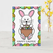 ホワイトイースターバニー、ハッピーイースター カード (黄色い花)