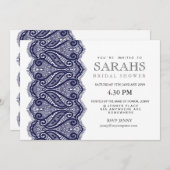 ホワイトウィズネイビーレースブライダルシャワーパーティー招待状 招待状 (正面/裏面)