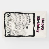 ホワイトウィンキングキャットピアノ鍵ミュージックノート誕生日 横断幕 (横)