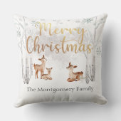 ホワイトウィンターウッドランドディアー&金ゴールドメリークリスマス クッション (裏面)