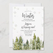 ホワイトウィンターオネダーランド誕生日ウッドランドフォレスト 招待状 (正面)