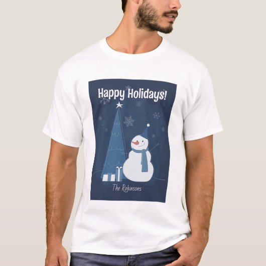 ホワイトウィンタークリスマスギフトアイディアヴィンテージブルー Tシャツ (正面)