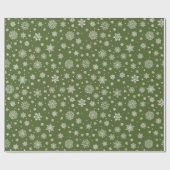 ホワイトウィンタースノーフレークオリーブグリーン ラッピングペーパー (フラット)