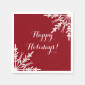 ホワイトウィンタースノーフレークオンレッドハッピーホリデーズ スタンダードカクテルナプキン (正面)