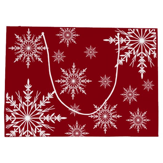 ホワイトウィンタースノーフレークオンレッドハッピーホリデーズ ラージペーパーバッグ (裏面)