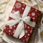 ホワイトウィンタースノーフレーククリムゾンレッド ラッピングペーパー