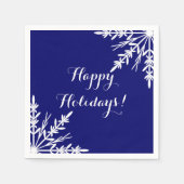 ホワイトウィンタースノーフレークスオンブルーハッピーホリデー スタンダードカクテルナプキン (正面)