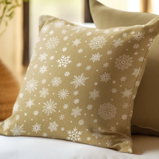 ホワイトウィンタースノーフレーク金ゴールド クッション