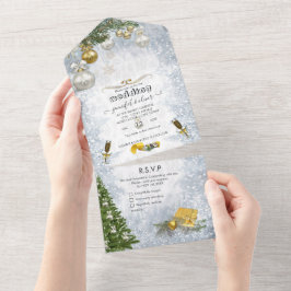 ホワイトウィンターセレブレーションオールインワンウェディング招待状 オールインワン招待状