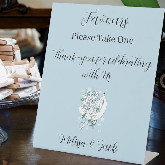 ホワイトウィンタードラゴンスノーフレークスブルー結婚式の引き出物 台座サイン