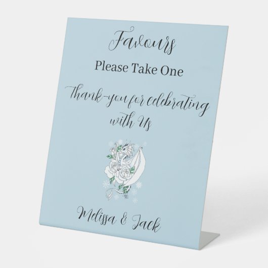 ホワイトウィンタードラゴンスノーフレークスブルー結婚式の引き出物 台座サイン (正面)