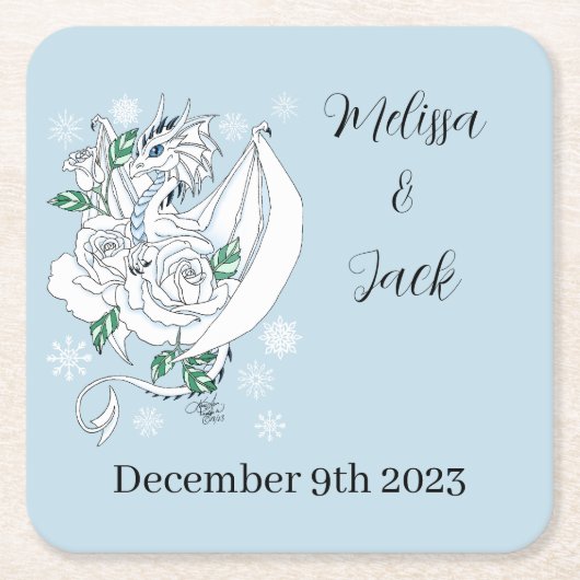 ホワイトウィンタードラゴン結婚ズ スクエアペーパーコースター (正面)