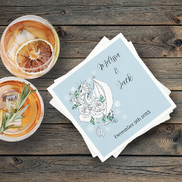 ホワイトウィンタードラゴン雪片ブルー スタンダードカクテルナプキン