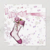 ホワイトウィンターピンクのスノーフレーク赤ちゃんシャワー 招待状 (正面/裏面)