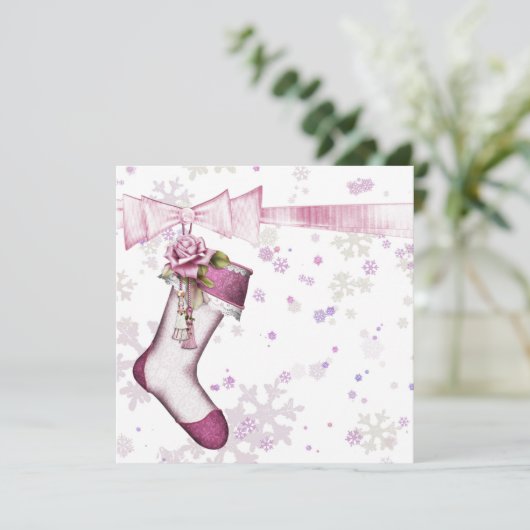 ホワイトウィンターピンクのスノーフレーク赤ちゃんシャワー 招待状 (スタンド正面)