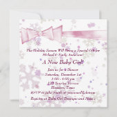 ホワイトウィンターピンクの雪の結晶ベビーシャワー 招待状 (裏面)