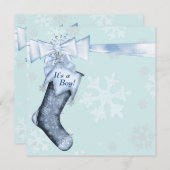 ホワイトウィンターブルースノーフレーク男の赤ちゃんシャワー 招待状 (正面/裏面)