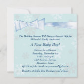 ホワイトウィンターブルースノーフレーク男の赤ちゃんシャワー 招待状 (裏面)