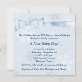 ホワイトウィンターブルースノーフレーク男の赤ちゃんシャワー 招待状 (裏面)