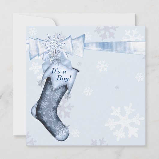 ホワイトウィンターブルースノーフレーク男の赤ちゃんシャワー 招待状 (正面)