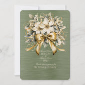 ホワイトウィンターベリーグリーンリーフ金ゴールドリボンクリスマス 招待状 (正面)