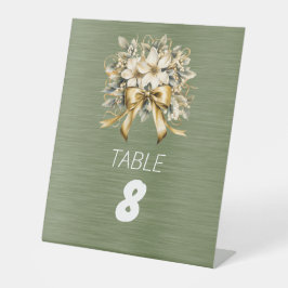 ホワイトウィンターベリーグリーンリーフ金ゴールドリボン 台座サイン