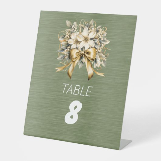 ホワイトウィンターベリーグリーンリーフ金ゴールドリボン 台座サイン (正面)