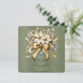 ホワイトウィンターベリーグリーンリーフ金ゴールドリボン 招待状 (スタンド正面)