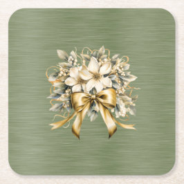 ホワイトウィンターベリー招待状セット スクエアペーパーコースター