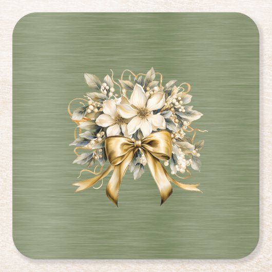 ホワイトウィンターベリー招待状セット スクエアペーパーコースター (正面)