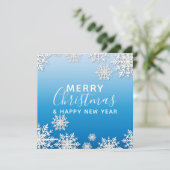 ホワイトウィンターペーパーカット雪の結晶オーナメントオンブルー シーズンカード (スタンド正面)