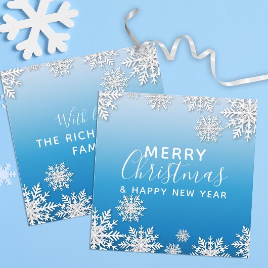 ホワイトウィンターペーパーカット雪の結晶オーナメントオンブルー シーズンカード