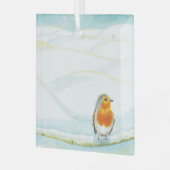 ホワイトウィンターランドスケープイラストレーションウィズロビン ガラスオーナメント (正面左)