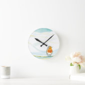 ホワイトウィンターランドスケープイラストレーションウィズロビン ラウンド壁時計 (ホーム)