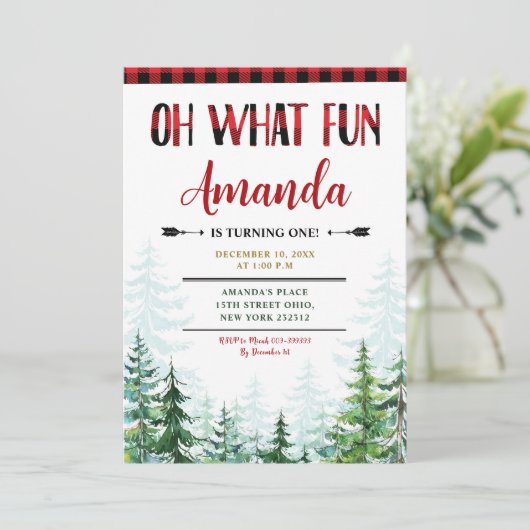 ホワイトウィンターランバージャックオーwhatおもしろいファースト誕生日 招待状 (スタンド正面)