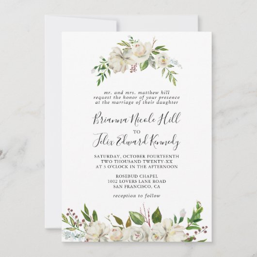 ホワイトウィンター牡丹フォーマルフローラ結婚ズ 招待状 (正面)