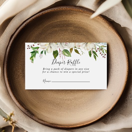 ホワイトウィンター牡丹フローラおむつラッフルチケット エンクロージャーカード