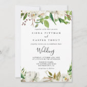 ホワイトウィンター牡丹フローラフロント&バック結婚ズ 招待状 (正面)