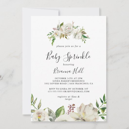 ホワイトウィンター牡丹フローラベビー散布 招待状 (正面)