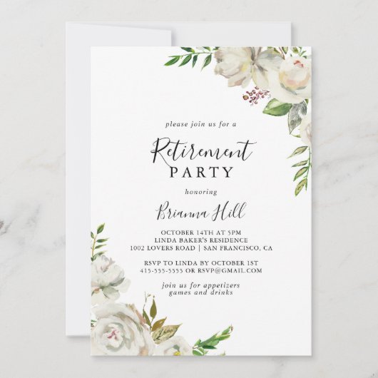 ホワイトウィンター牡丹フローラ退職パーティー 招待状 (正面)