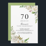 ホワイトウィンター牡丹フローラ70th誕生日パーティー 招待状<br><div class="desc">この白い冬の牡丹フローラ70th誕生日パーティーの招待は、誕生日パーティーにモダン最適である。このデザインは美しい手描きの白い牡丹をバーガンディの芽と緑ので見事な花束に包み葉込んだ。</div>