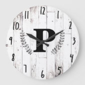 ホワイトウェザードウッドファームハウス素朴バーンキッチン ラージ壁時計 (正面)