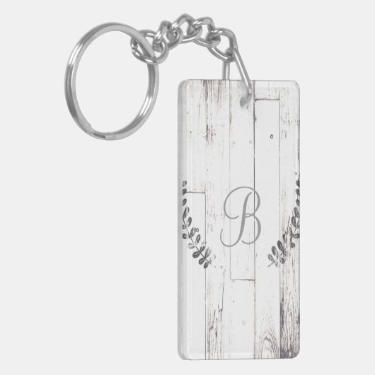 ホワイトウェザードウッド素朴ファームハウスボタニカル キーホルダー (正面左)