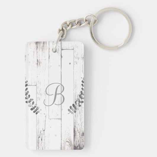 ホワイトウェザードウッド素朴ファームハウスボタニカル キーホルダー (裏面)