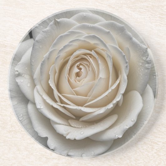ホワイトウェットバラクローズアップデザイン コースター (正面)